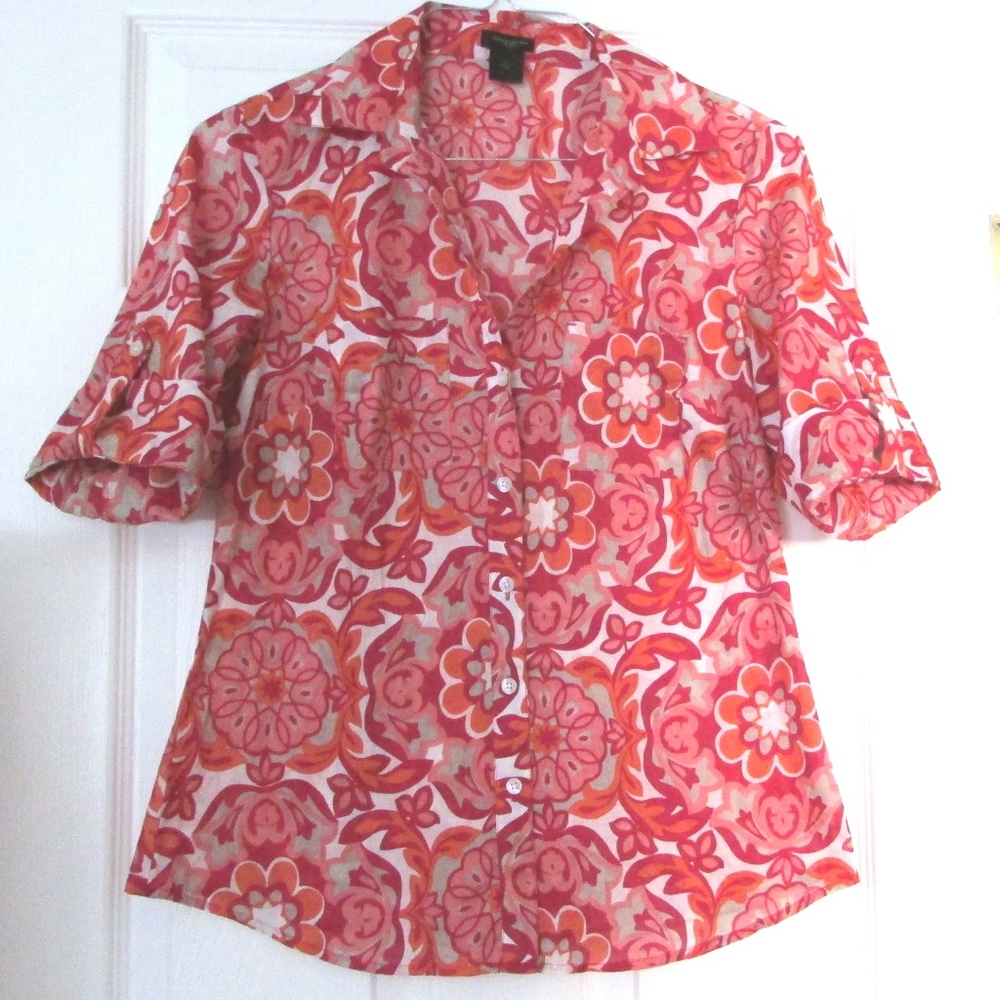 4/$20 Ann Taylor Red/Orange Tab Sleeve Blouse